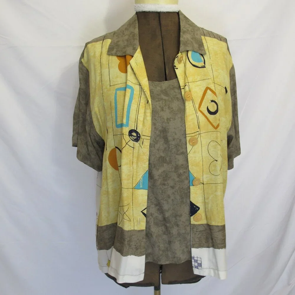 Inino Woman California matched olive and yellow shirt set  XL